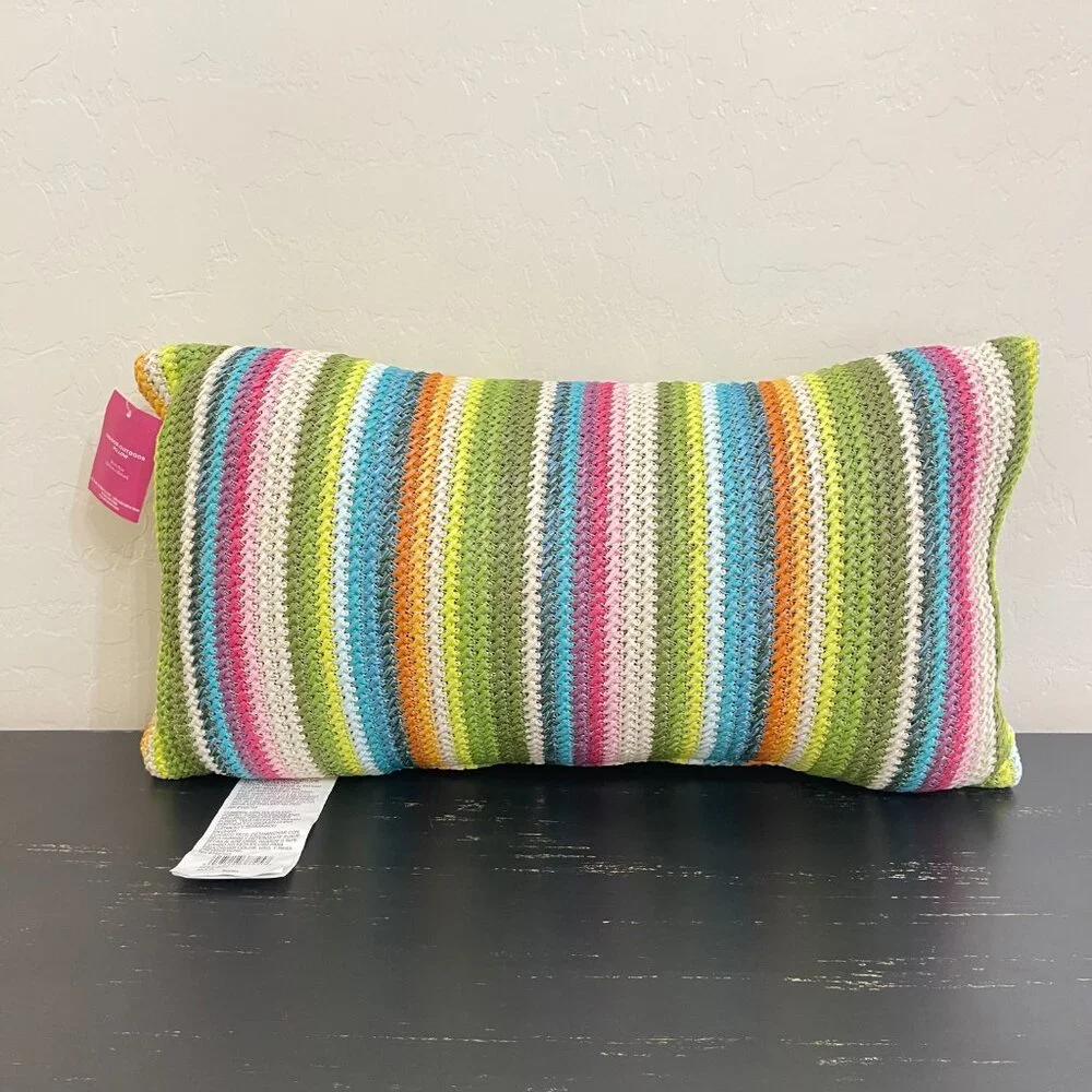 Sunglow Style Striped Woven Pillow Rectangle NWT New Colorful